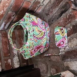 Vera Bradley Quilted Paisley Handbag Purse + Coin Pouch Set
